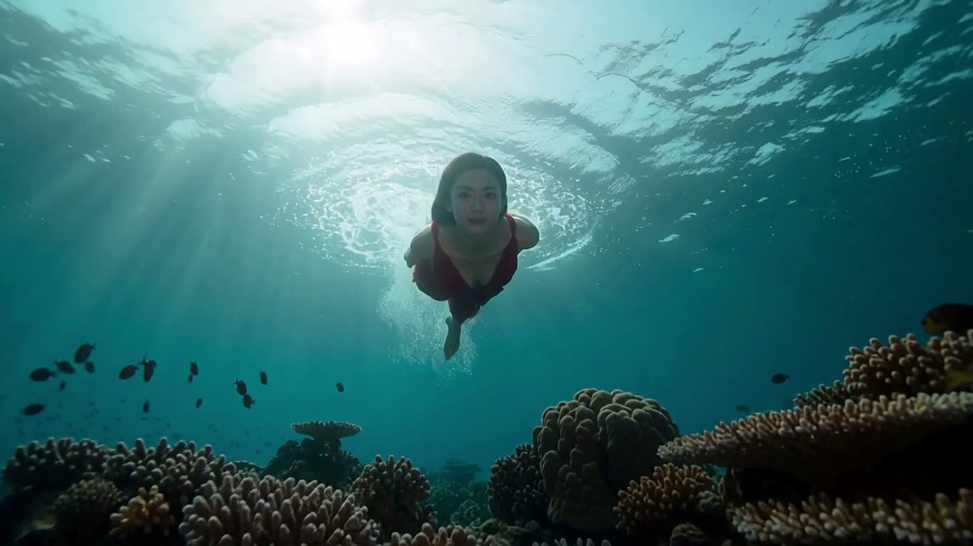 Danse fantastique de la robe rouge en mer profonde