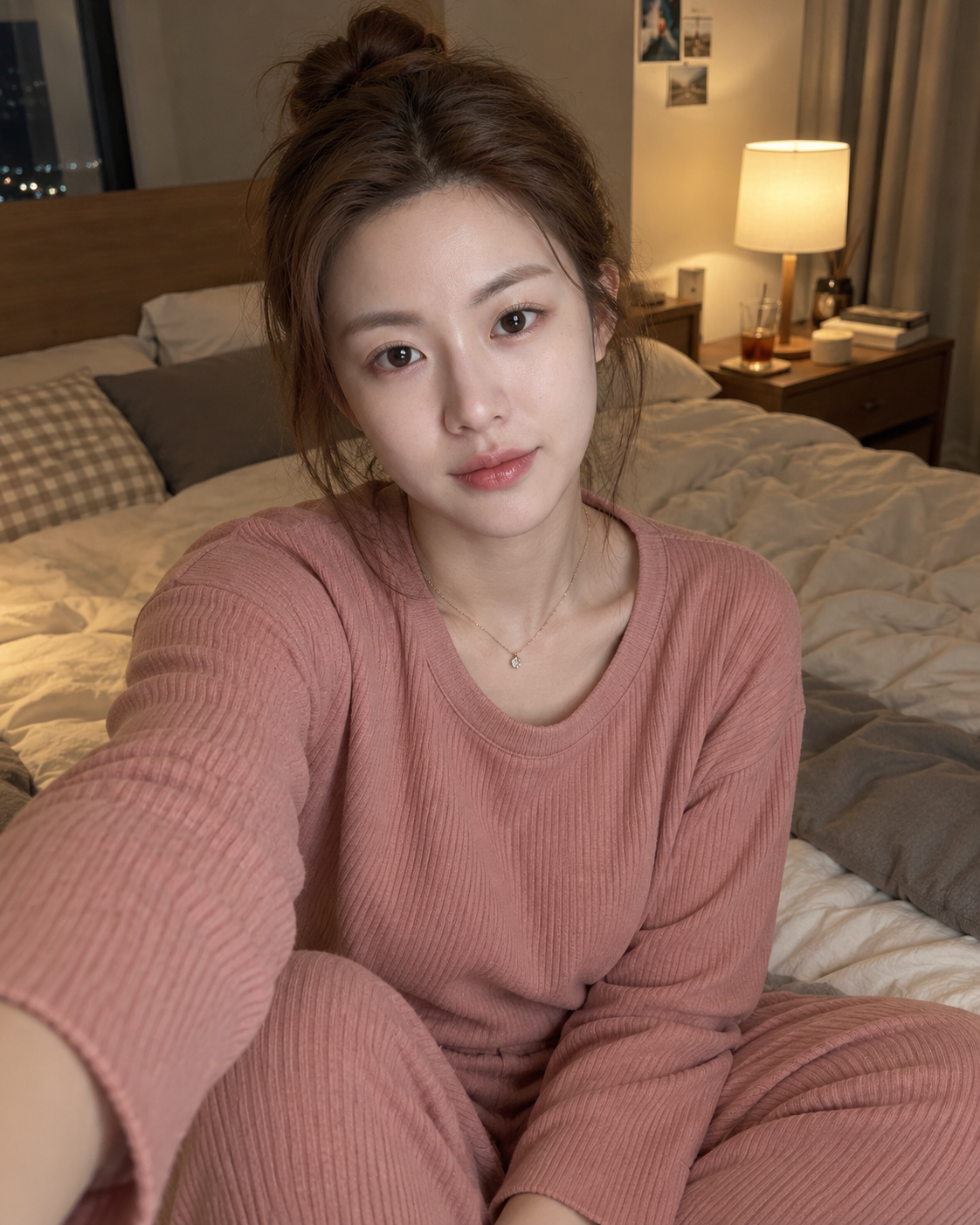 成年女性粉色居家服卧室生活肖像
