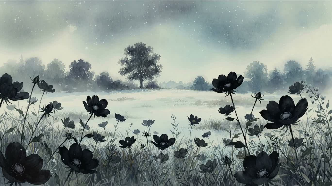 Black Flowers in Snowfield