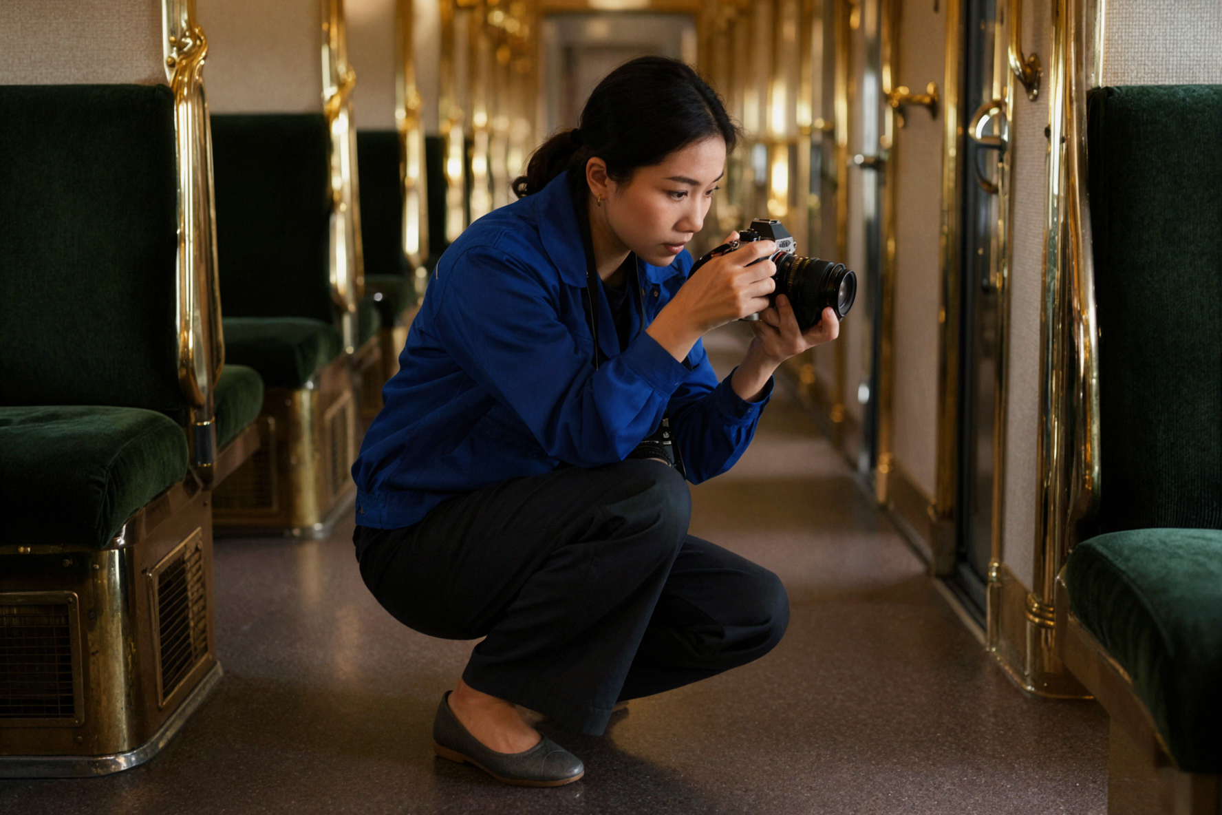 成年东南亚女性摄影师 · 低机位追踪 · 广角近距