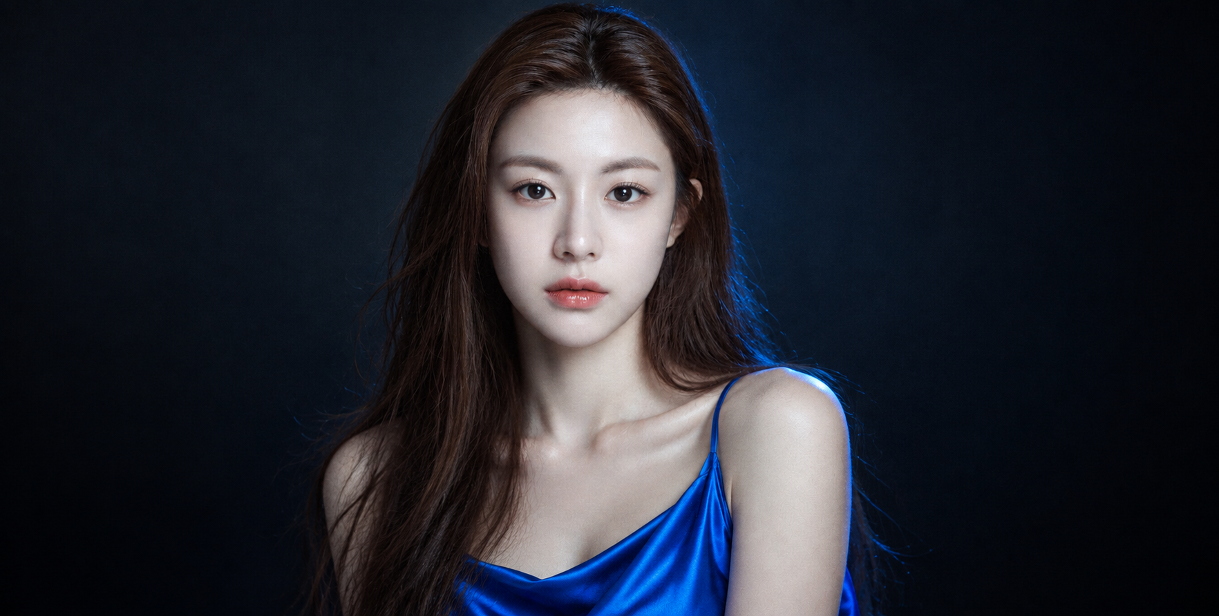暗夜霓虹蓝成年女性电影感肖像