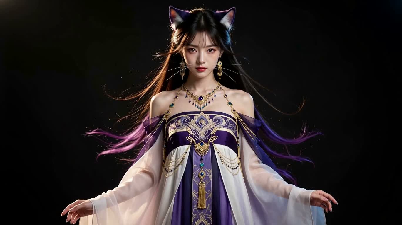 紫黑长发猫耳女祭司