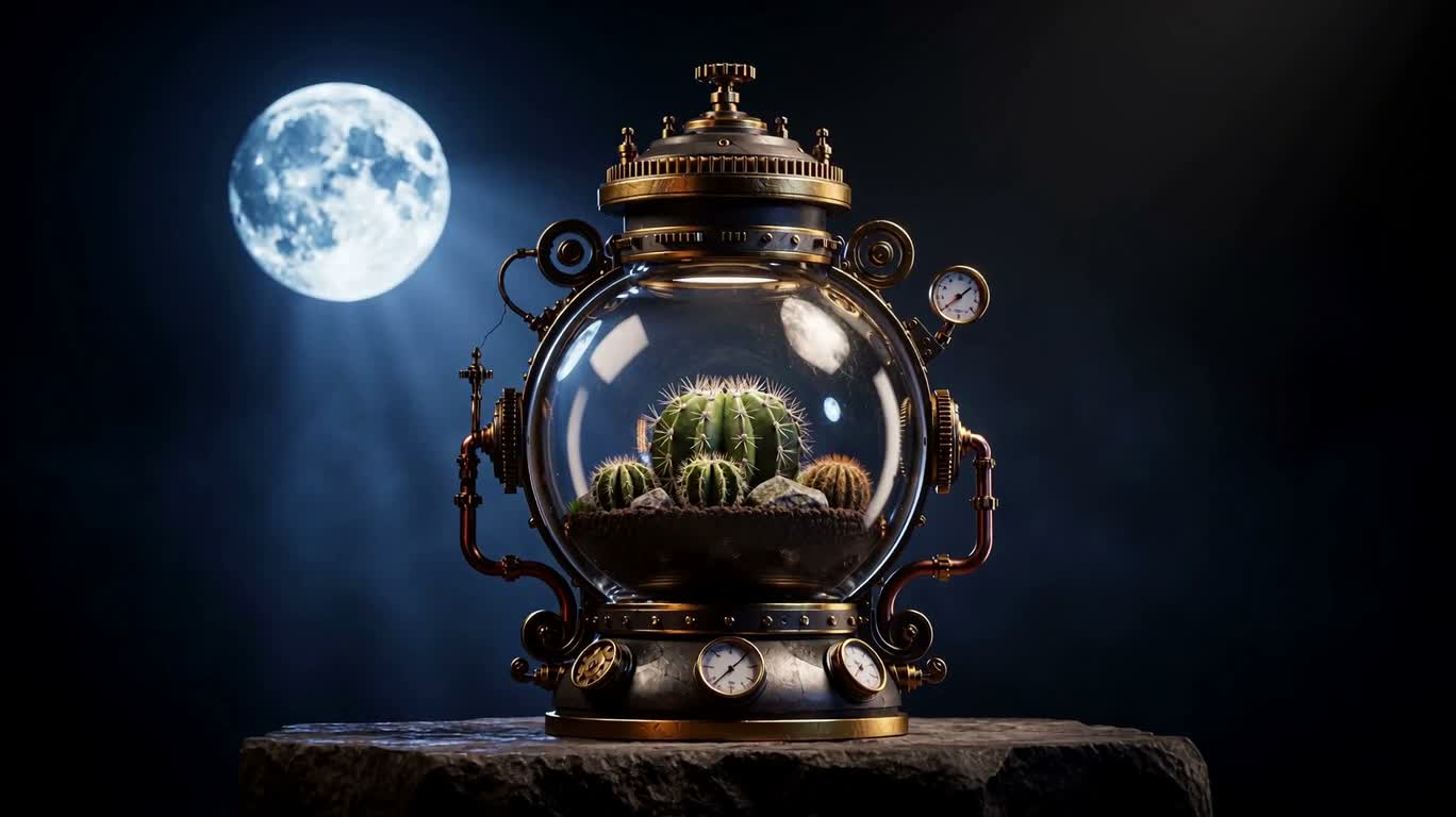 Jarre de cactus à vapeur au clair de lune