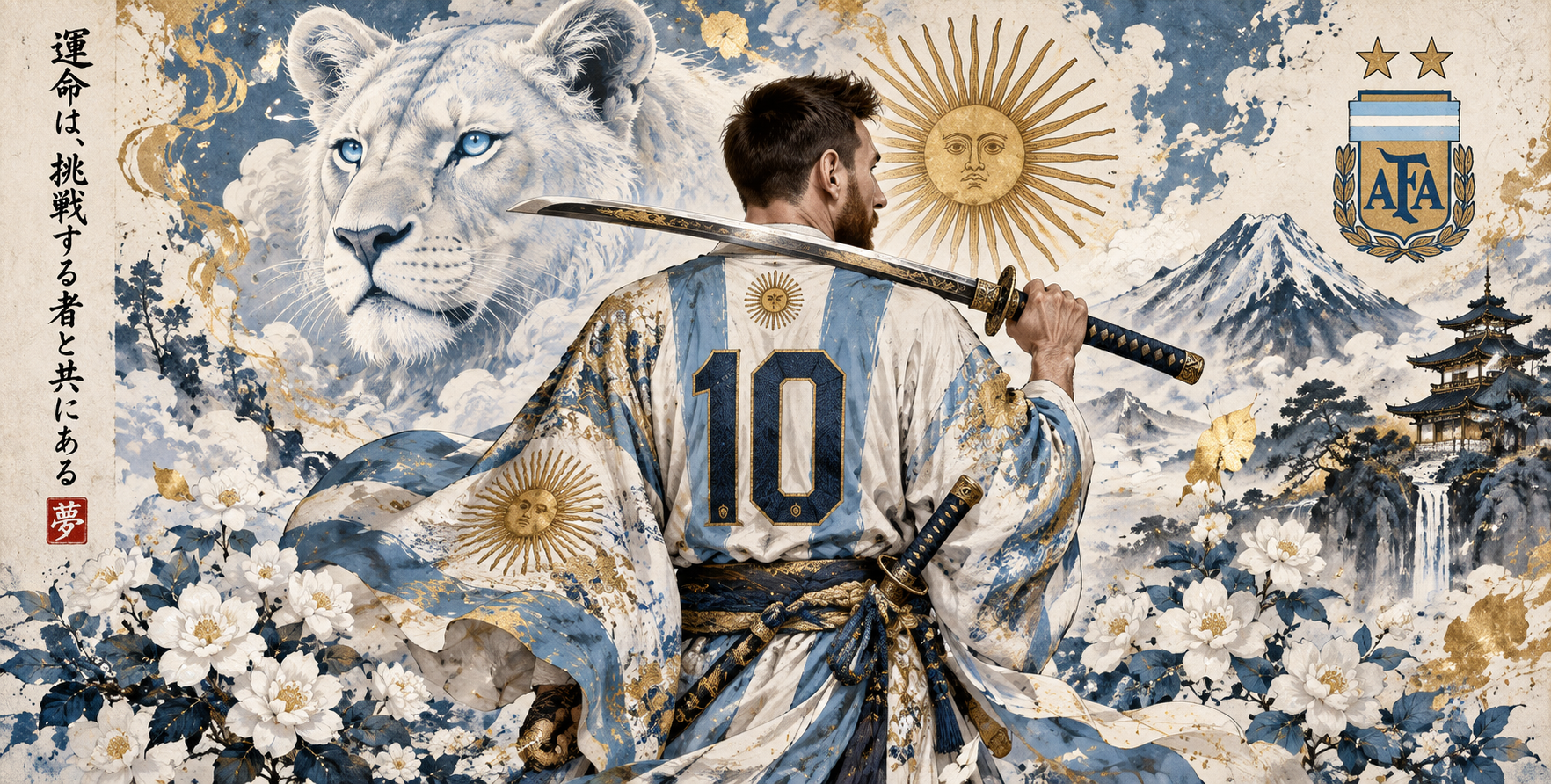 メッシ アルゼンチン武士風浮世絵イラスト