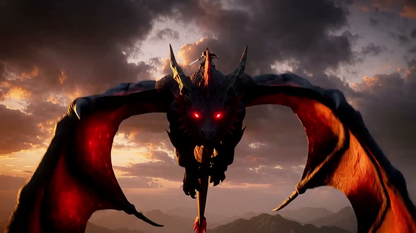Duel de dragons au crépuscule orageux