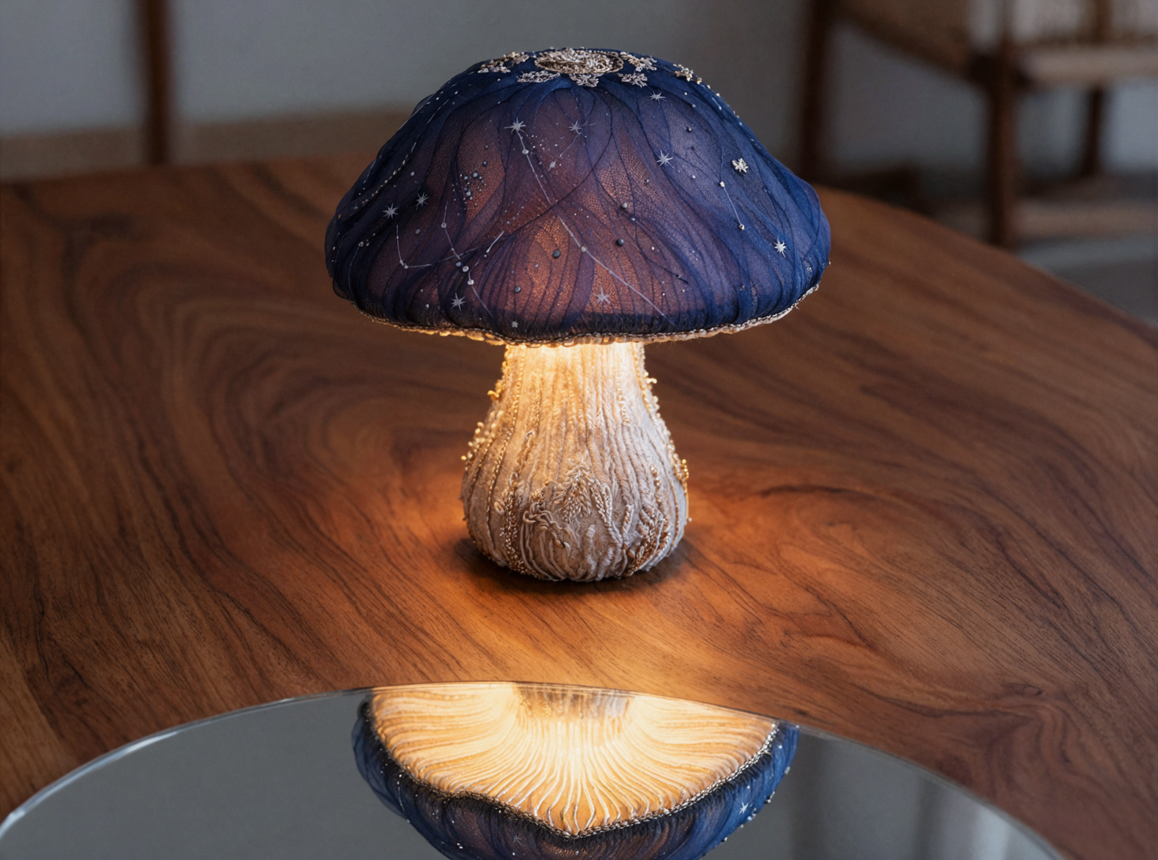 Night Sky Mushroom Lamp · Embroidered Fabric — AI image creation