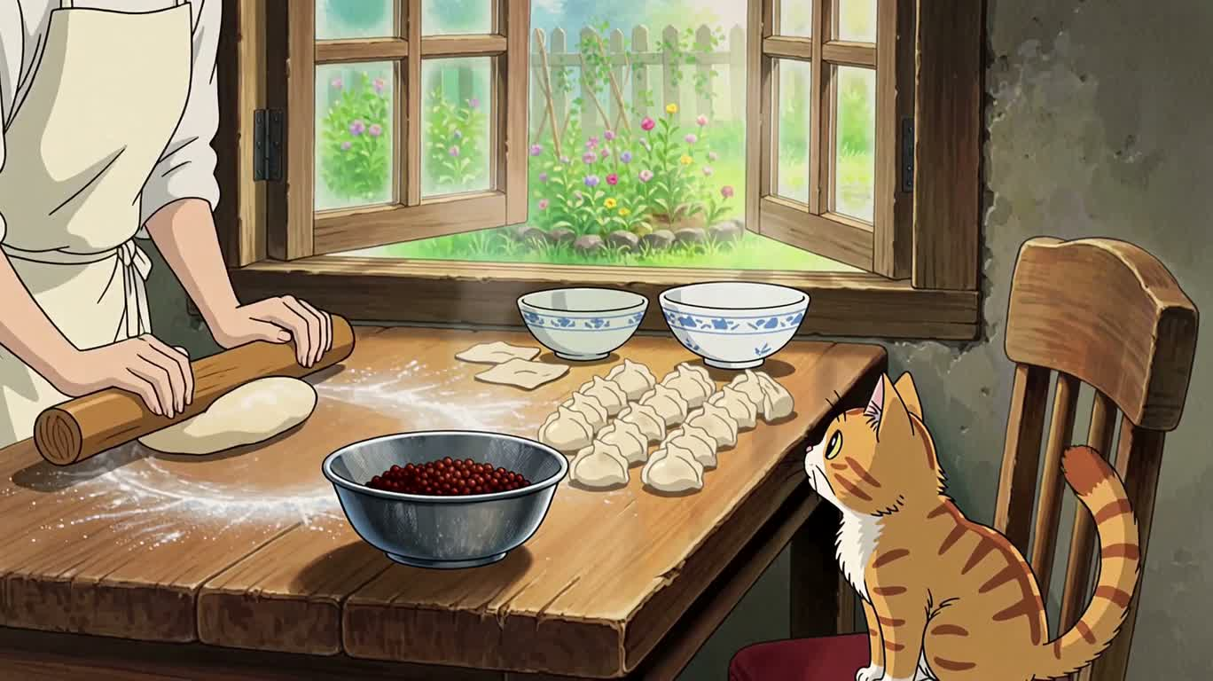 Ghibli-Style Warm Kitchen Steamed Dumplings