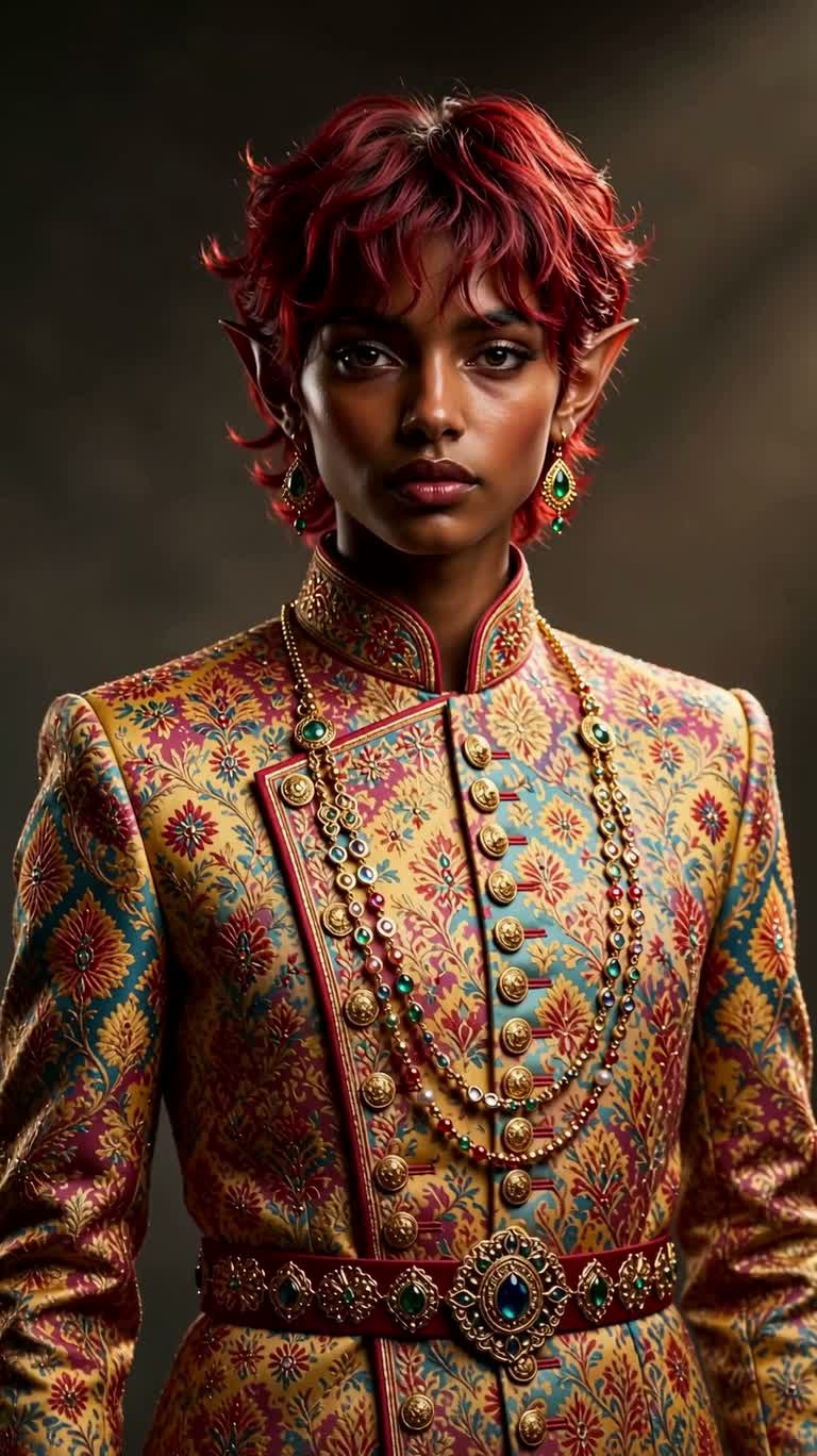 Portrait doré d'une demi-elfe aux cheveux roux