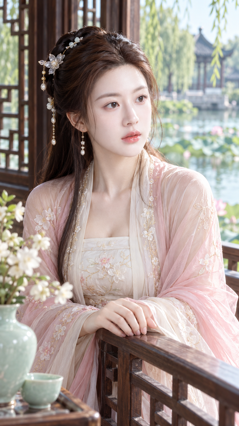 天水碧妆容的成年江南贵女人像 — AI image creation