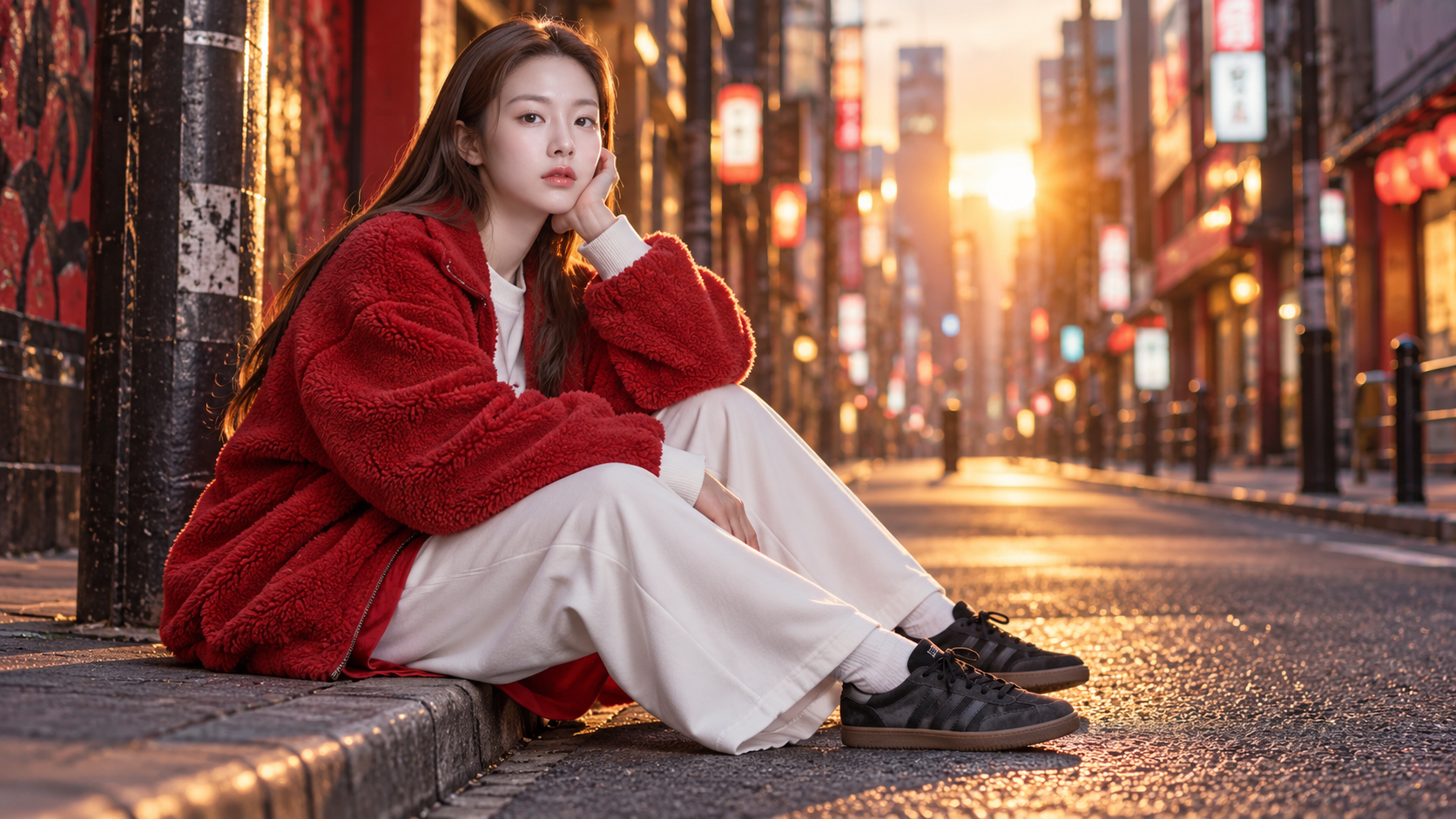 歌舞伎町 赤いテディフリースのストリートポートレート