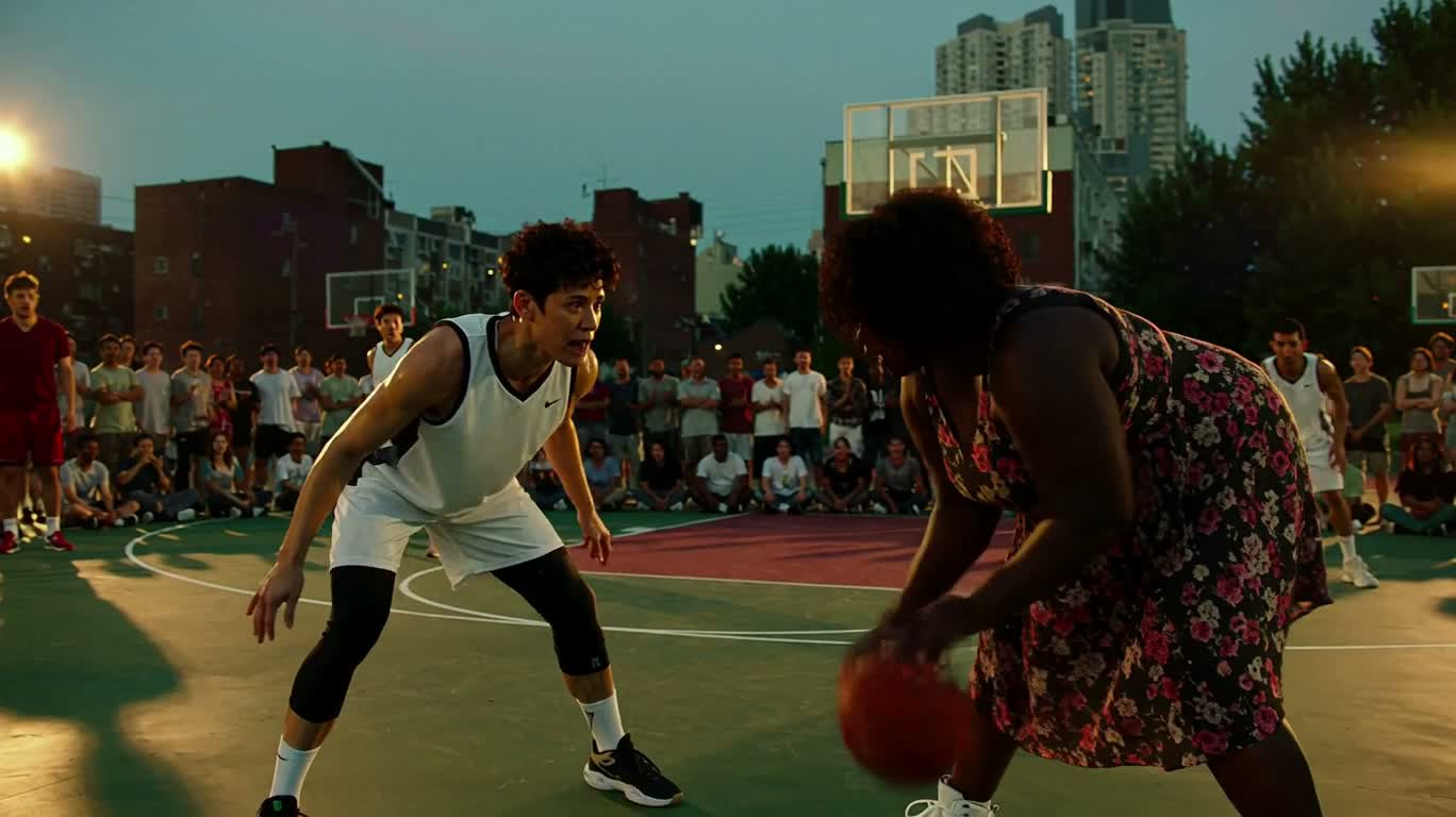 Dunk spectaculaire au terrain du crépuscule