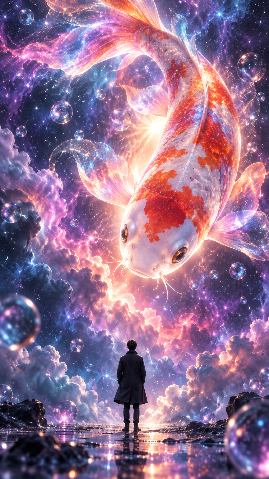 星云巨鲤与仰望者的奇幻对话