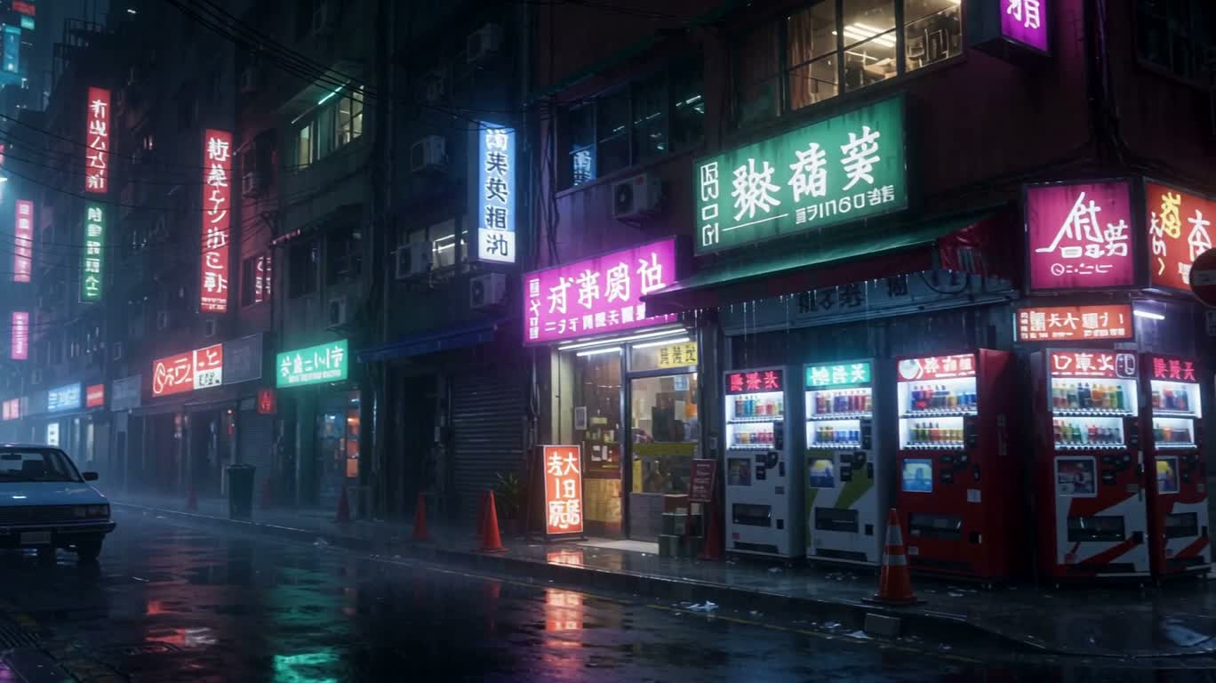 雨夜霓虹街景