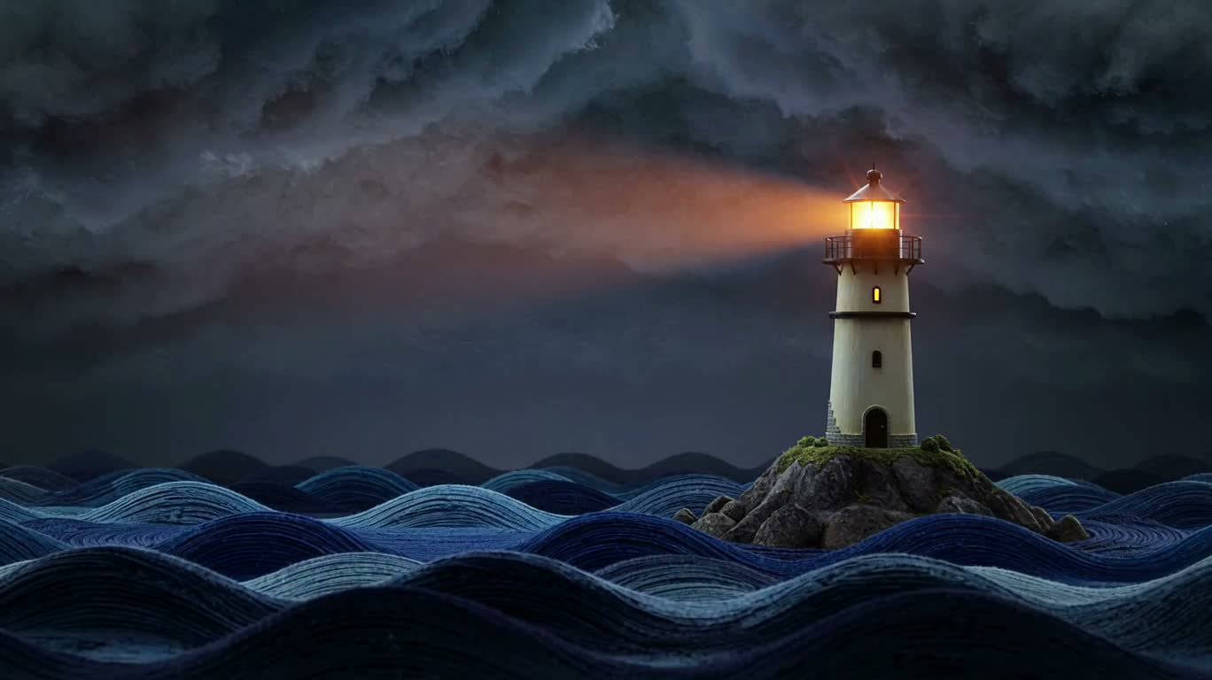 Pieuvre géante en tricot enroulée autour d'un phare