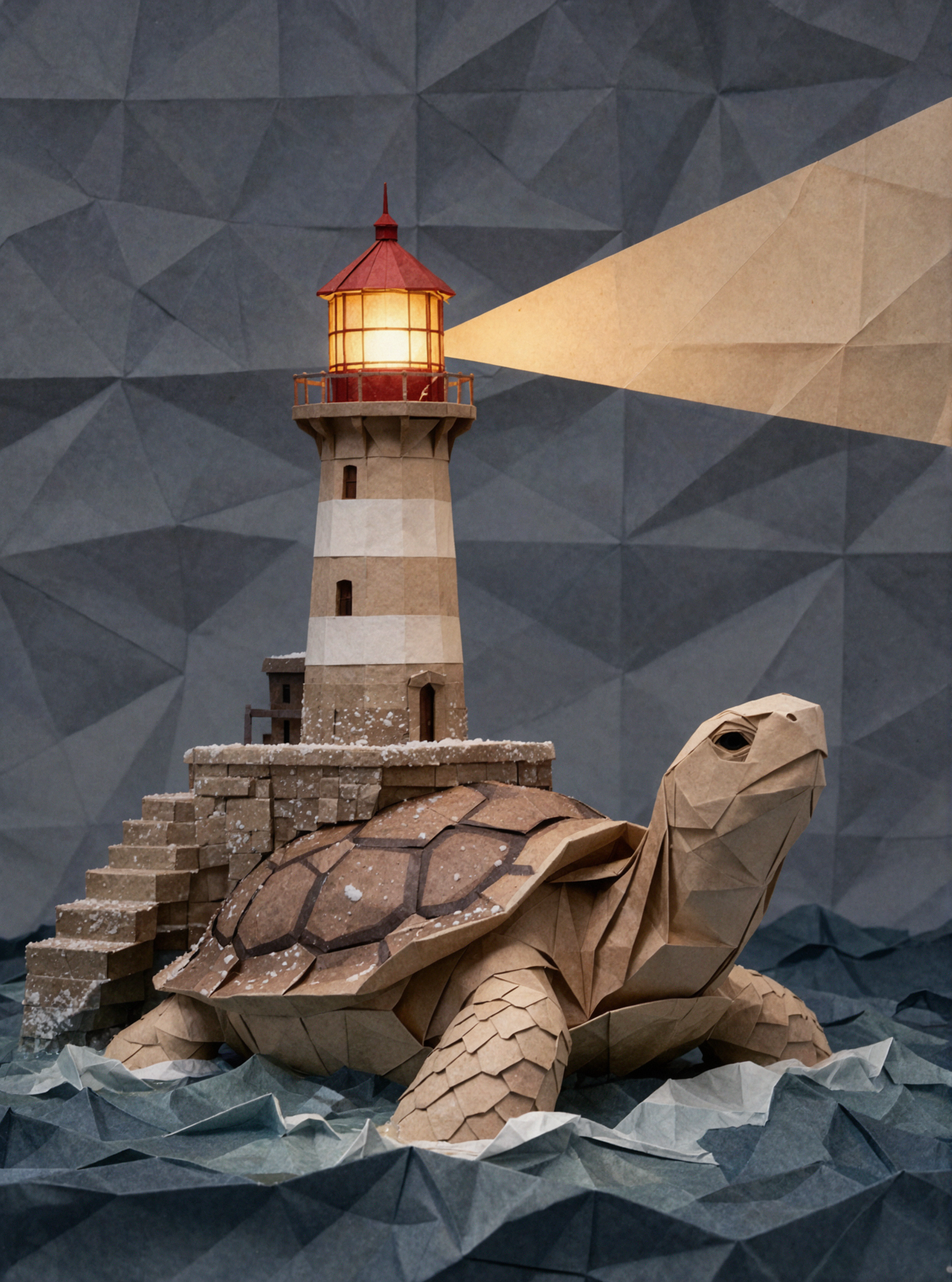 Storm Lighthouse · Origami Sculpture — AI image creation
