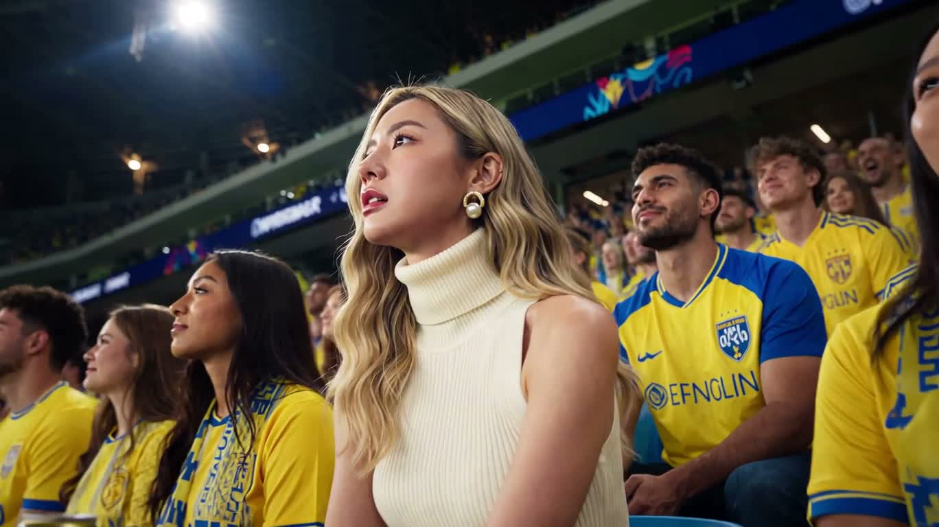 Baiser envoyé depuis les gradins du stade