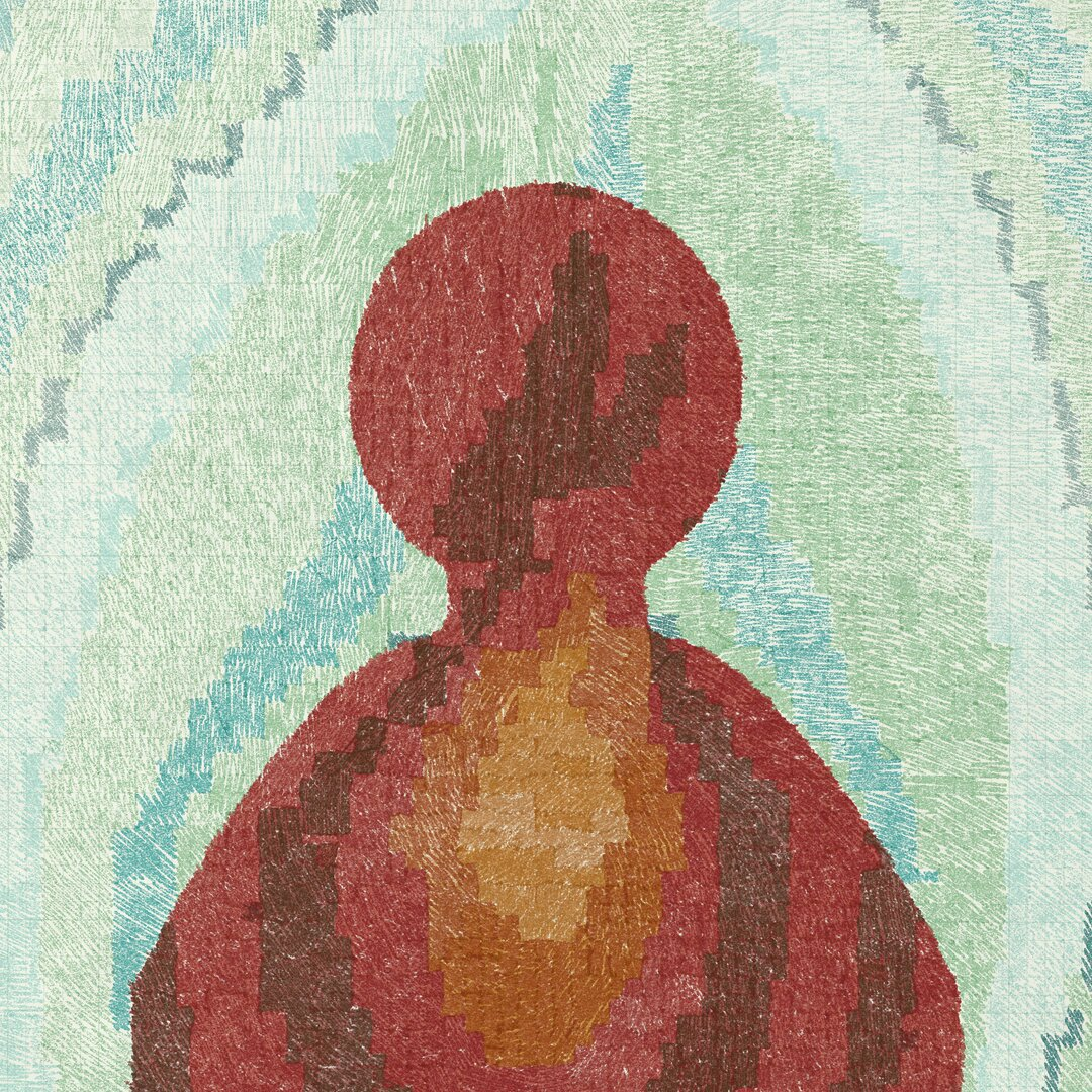 Autoportrait dessiné avec partition de piano