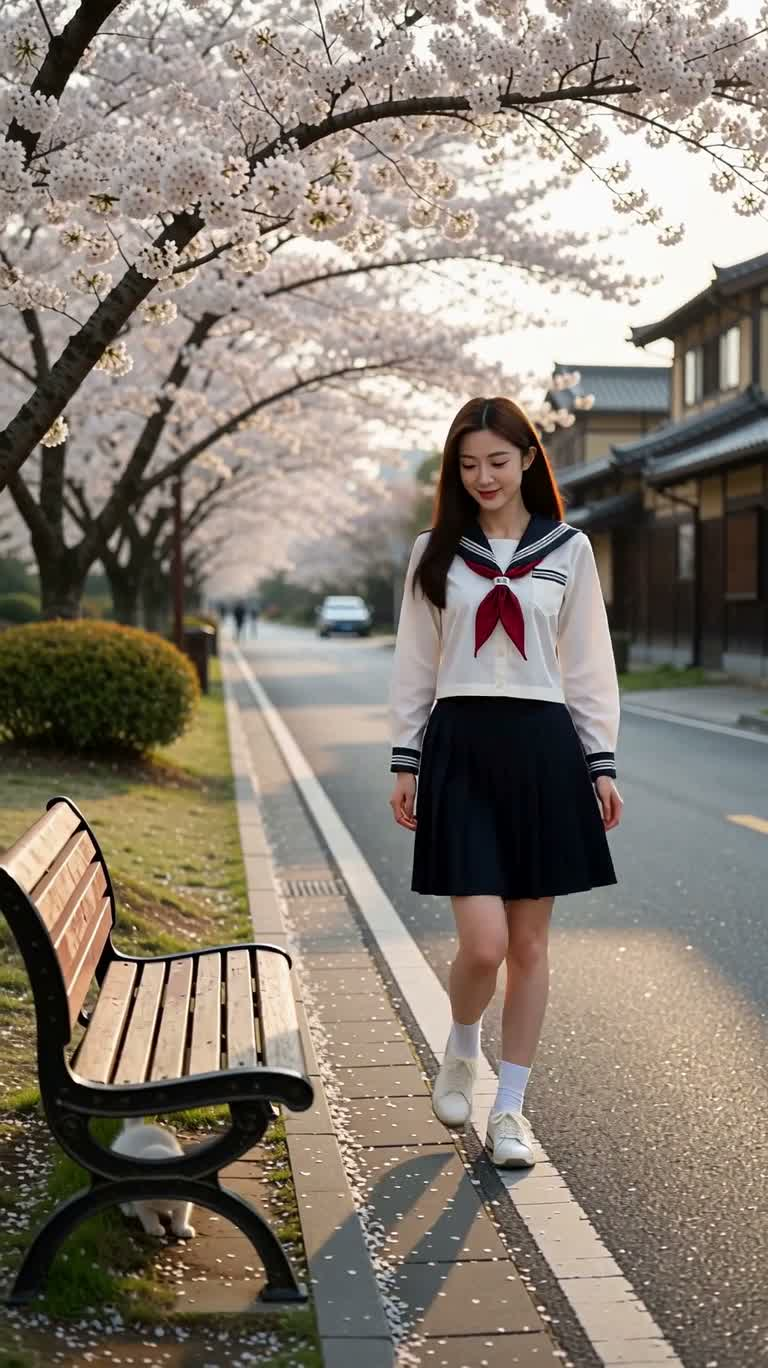 벚꽃길 위의 아기 고양이