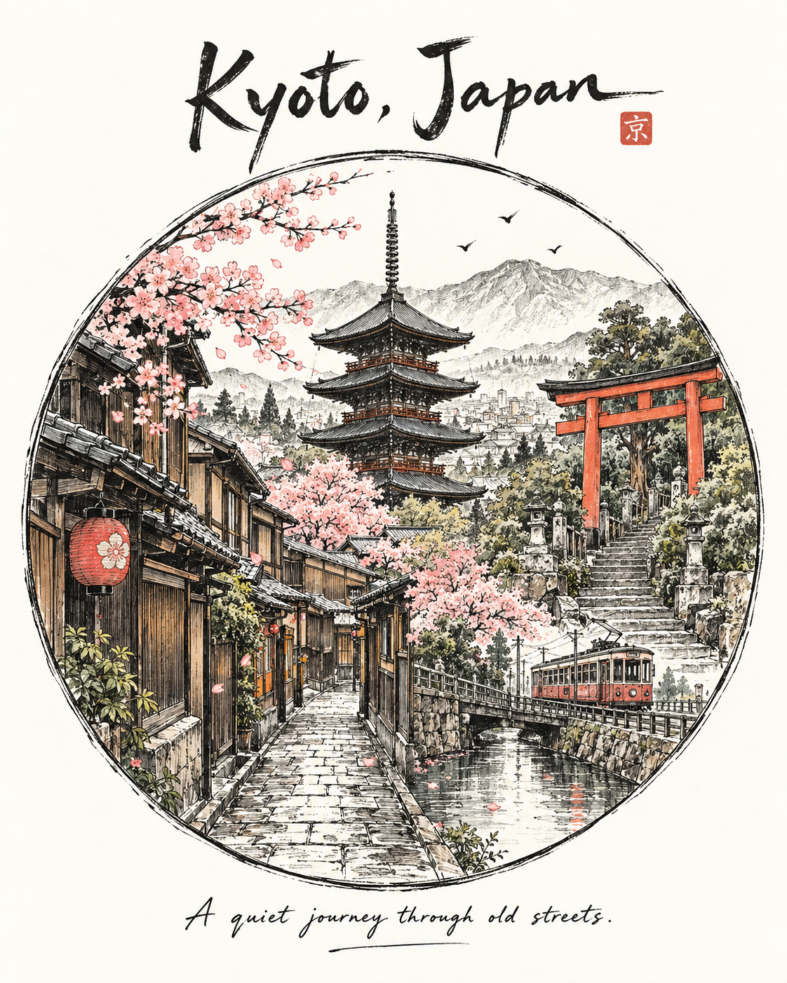 复古手绘城市旅行徽章插画模板