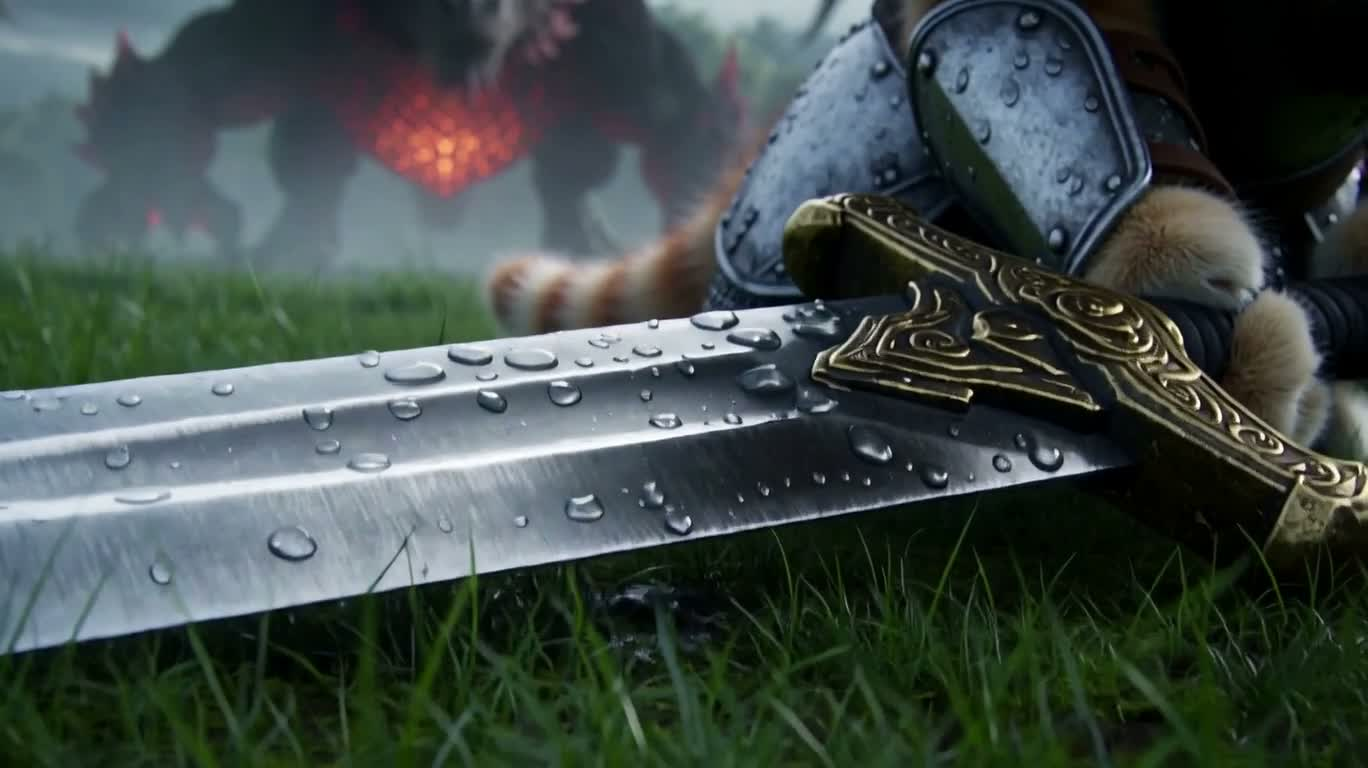 Kitten Knight Dueling the Lava Dragon