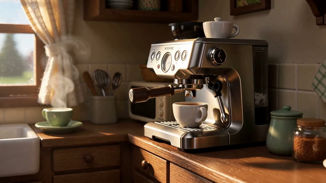 L'expresso matinal chaleureux de la petite figurine en feutre