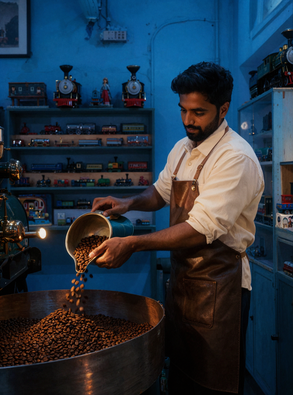 South Asian Coffee Roaster · Pouring Beans · Blue Hour