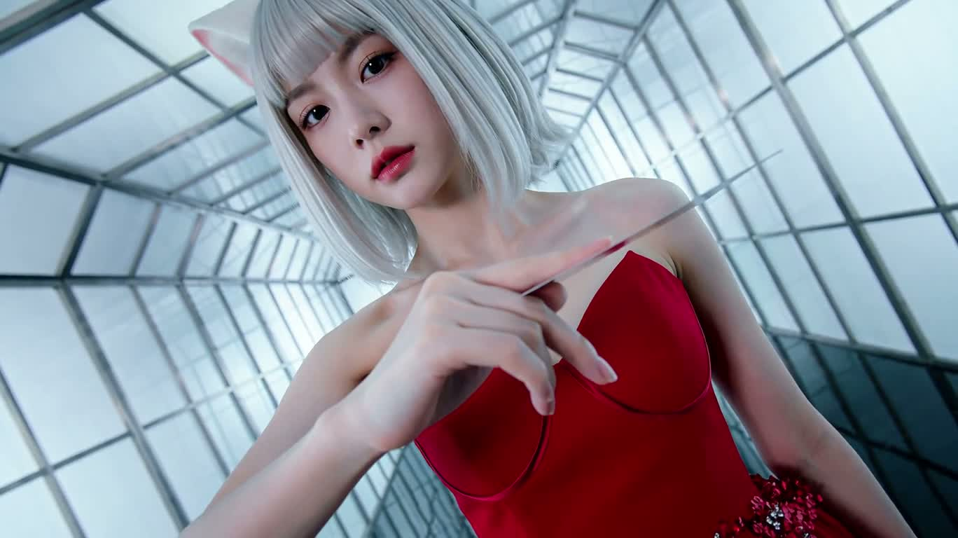 Single Card Illusion: Cat-Eared Red Dress Freeze — AI video creation