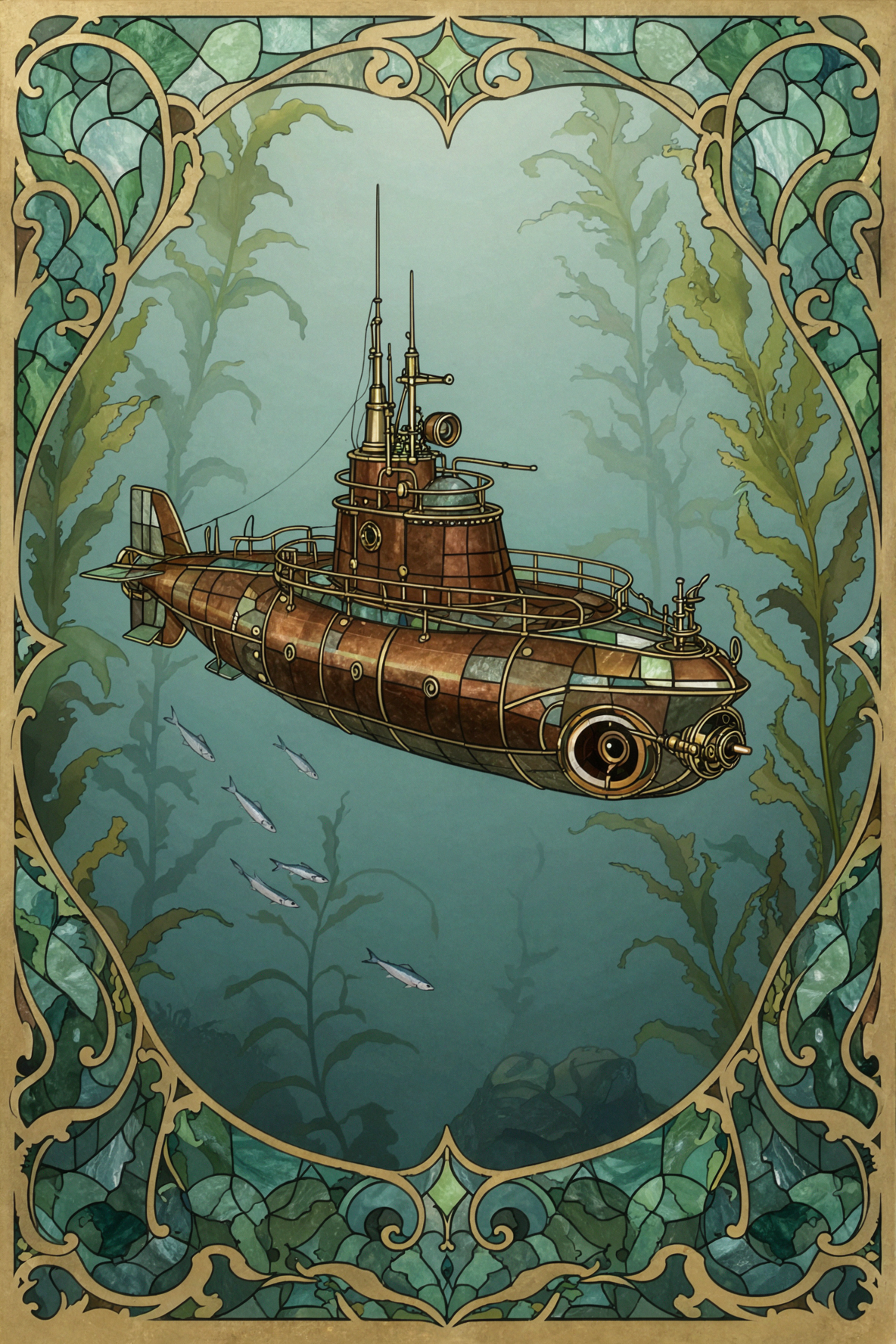 Stained Glass Submarine · Art Nouveau Decor