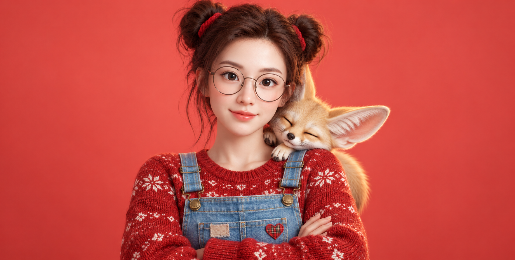 빨간 니트와 페넥 여우의 따뜻한 3D 초상화