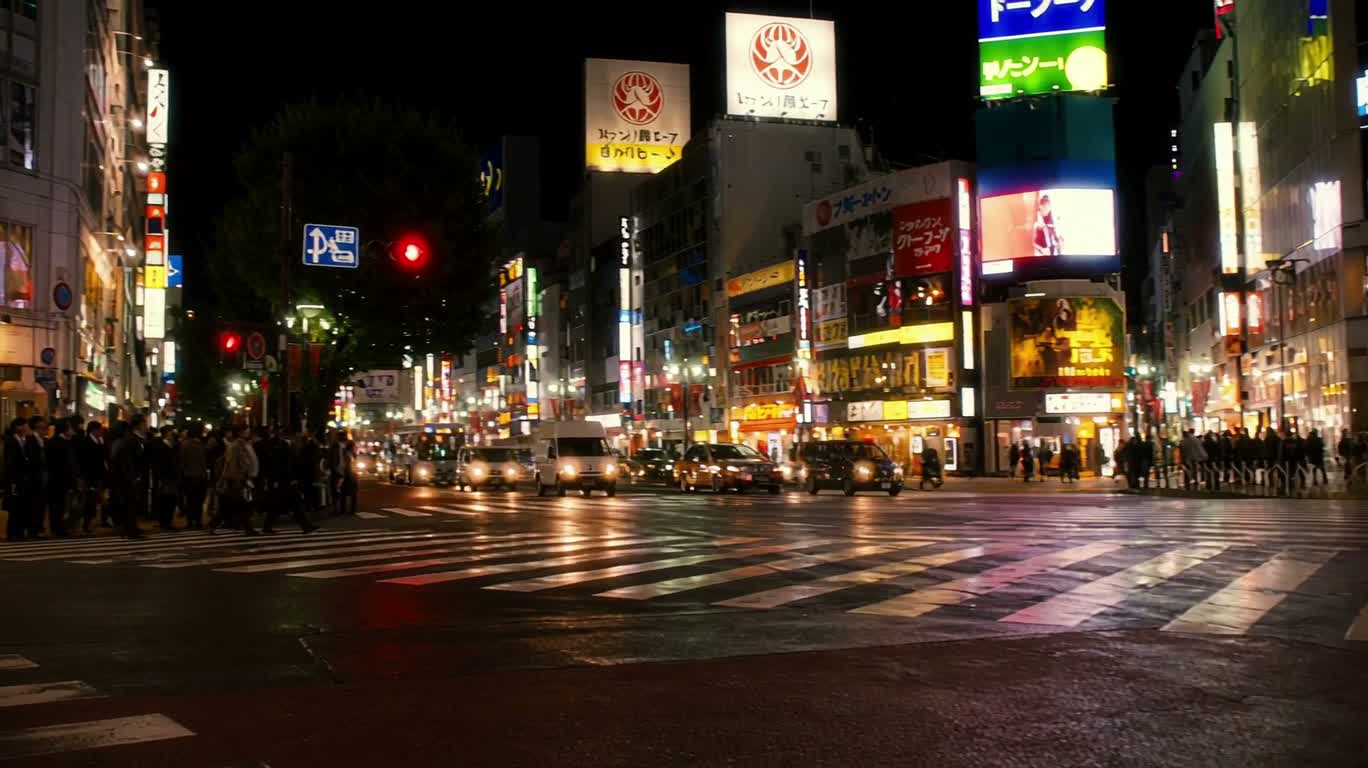雨夜霓虹十字路口