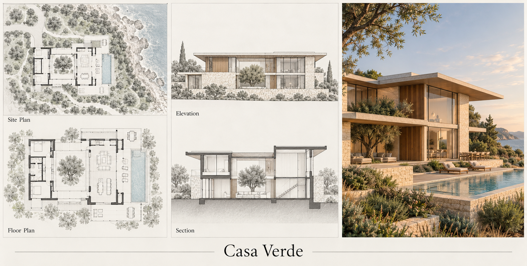 Residential Architecture Concept Presentation Board — AI image creation