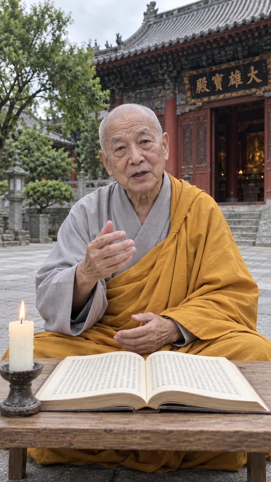古刹庭院老僧点亮智慧心灯