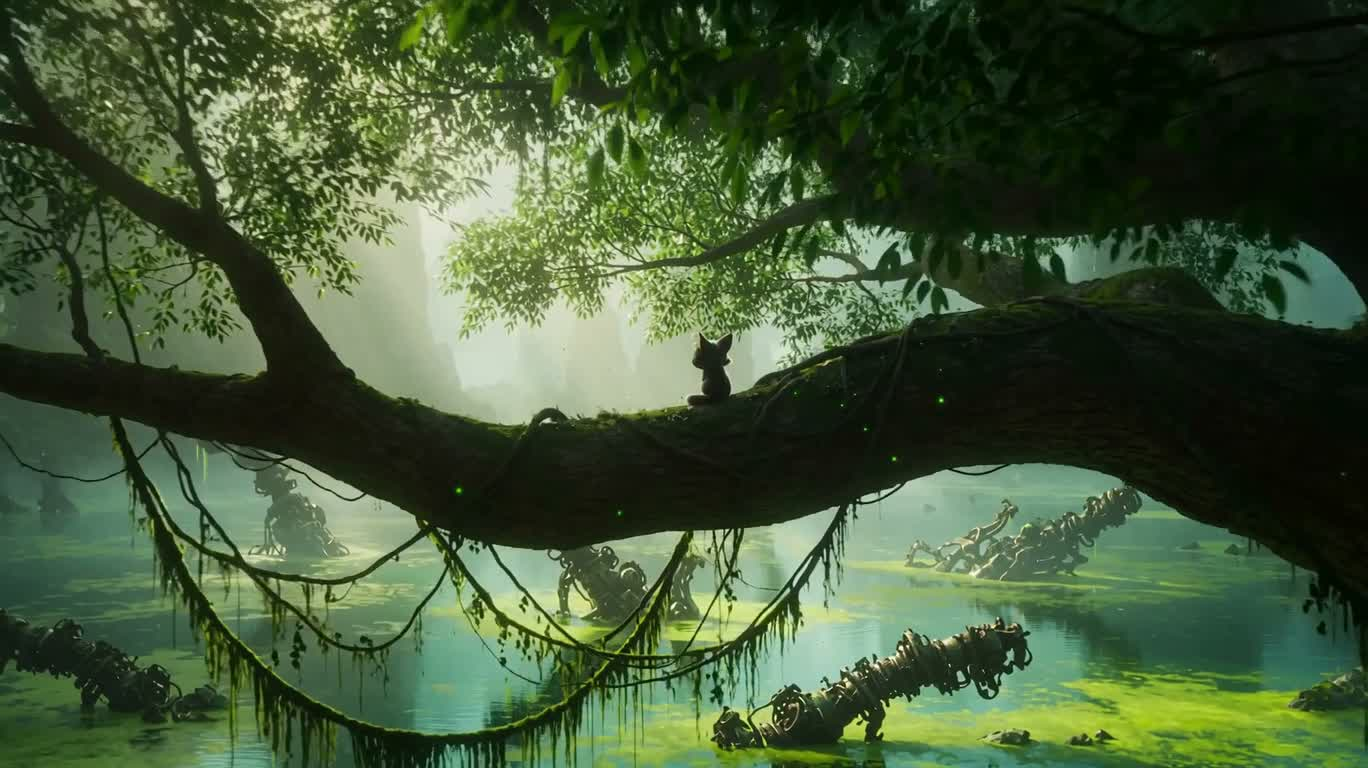 毒湖机械奇境中的孤独毛绒生物 — AI video creation