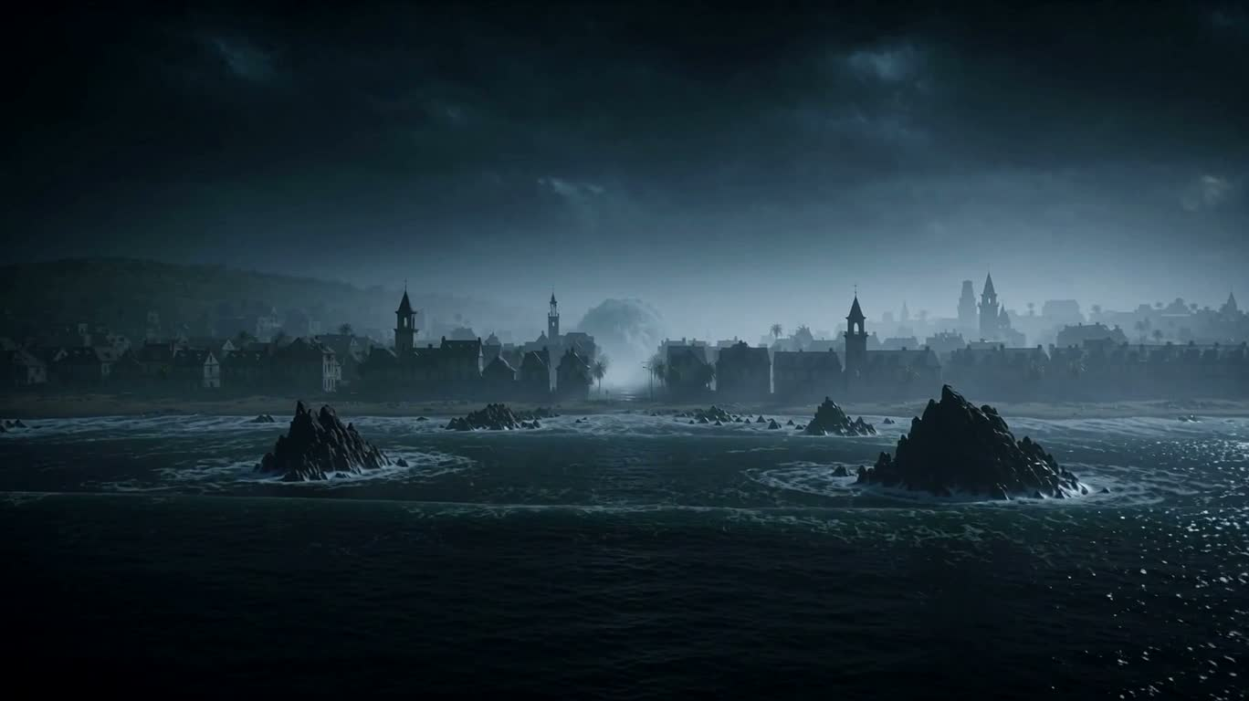 Ville de la mer brumeuse et le colosse des profondeurs
