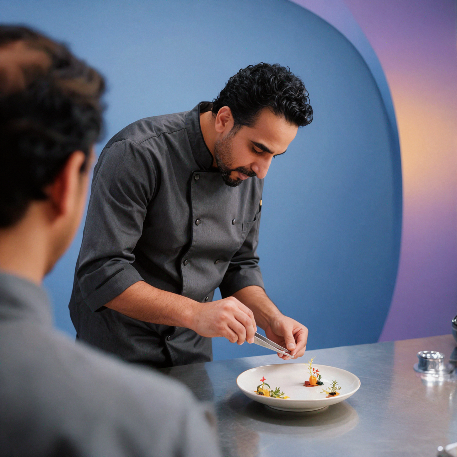 Chef homme adulte du Moyen-Orient · Dressage précis · Portrait d'ambiance — AI image creation