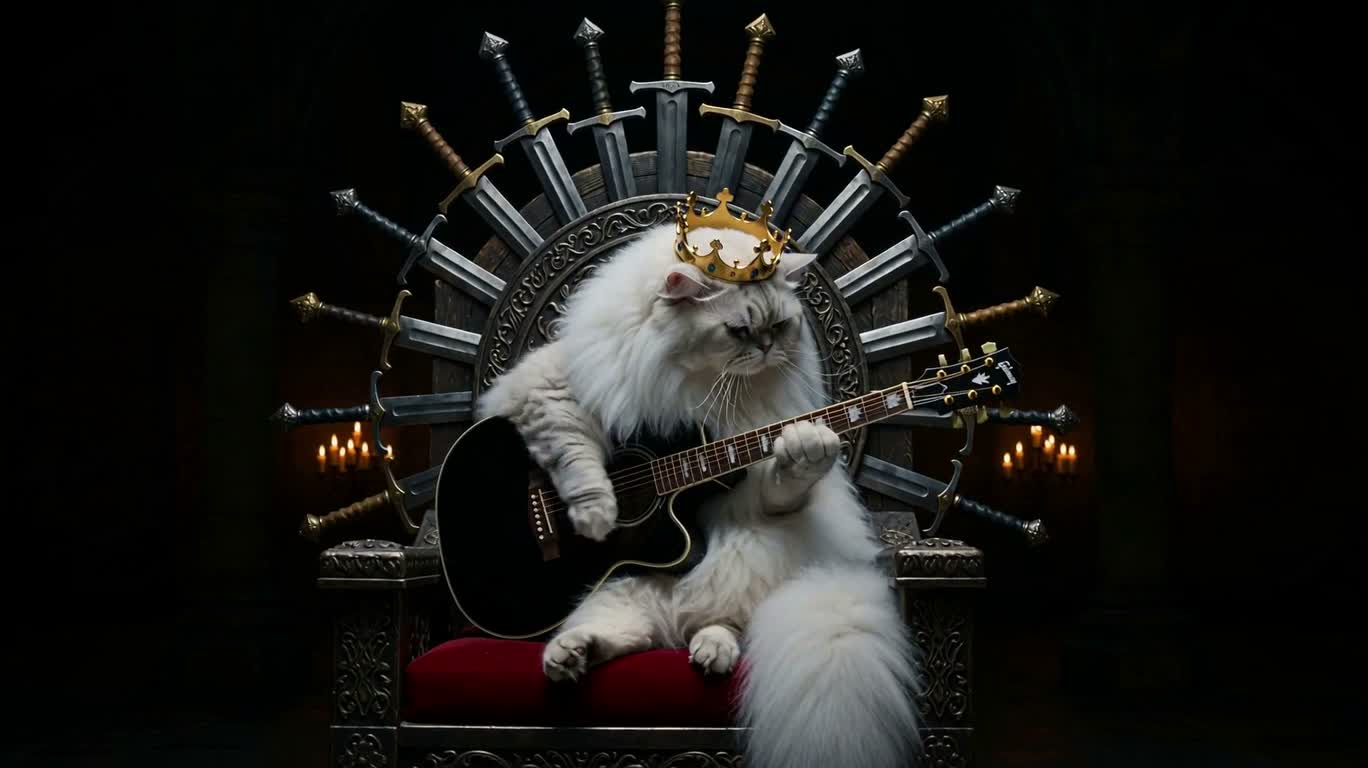 Le roi chat couronné sur son trône — AI video creation