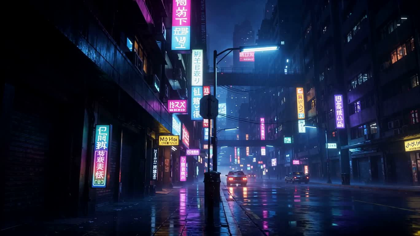 雨夜霓虹街景