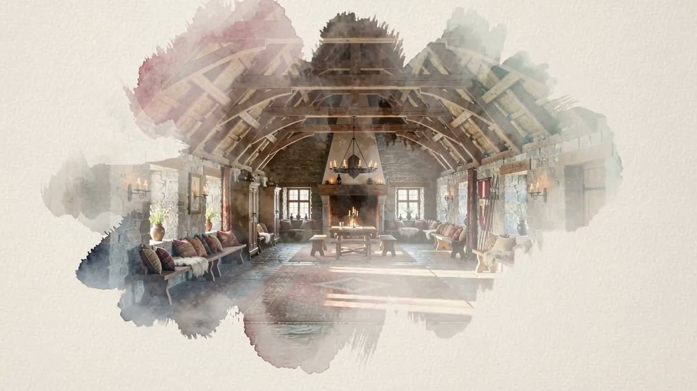 Aquarelle de la résidence royale du Nord en hiver