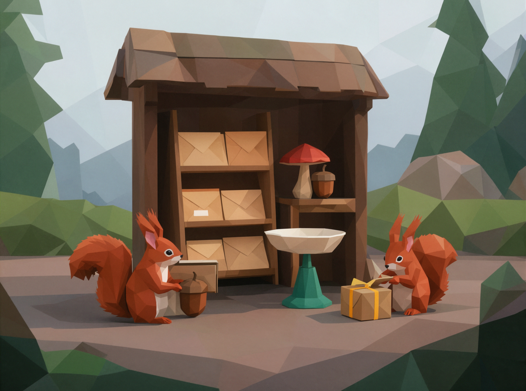 Squirrel Post Office · Low Poly — AI image creation