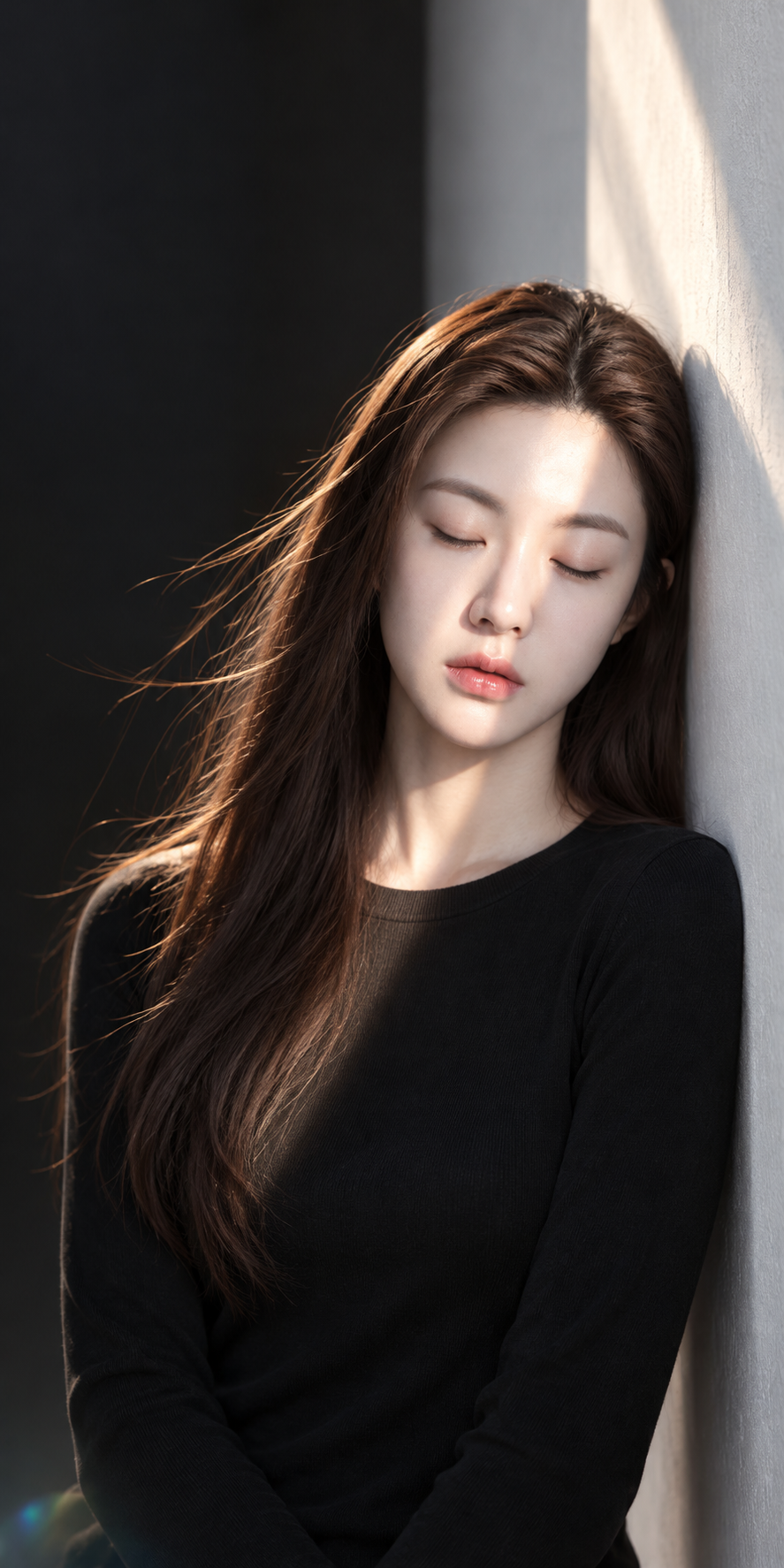 黑白分区与暖阳光带成年女性极简人像模板