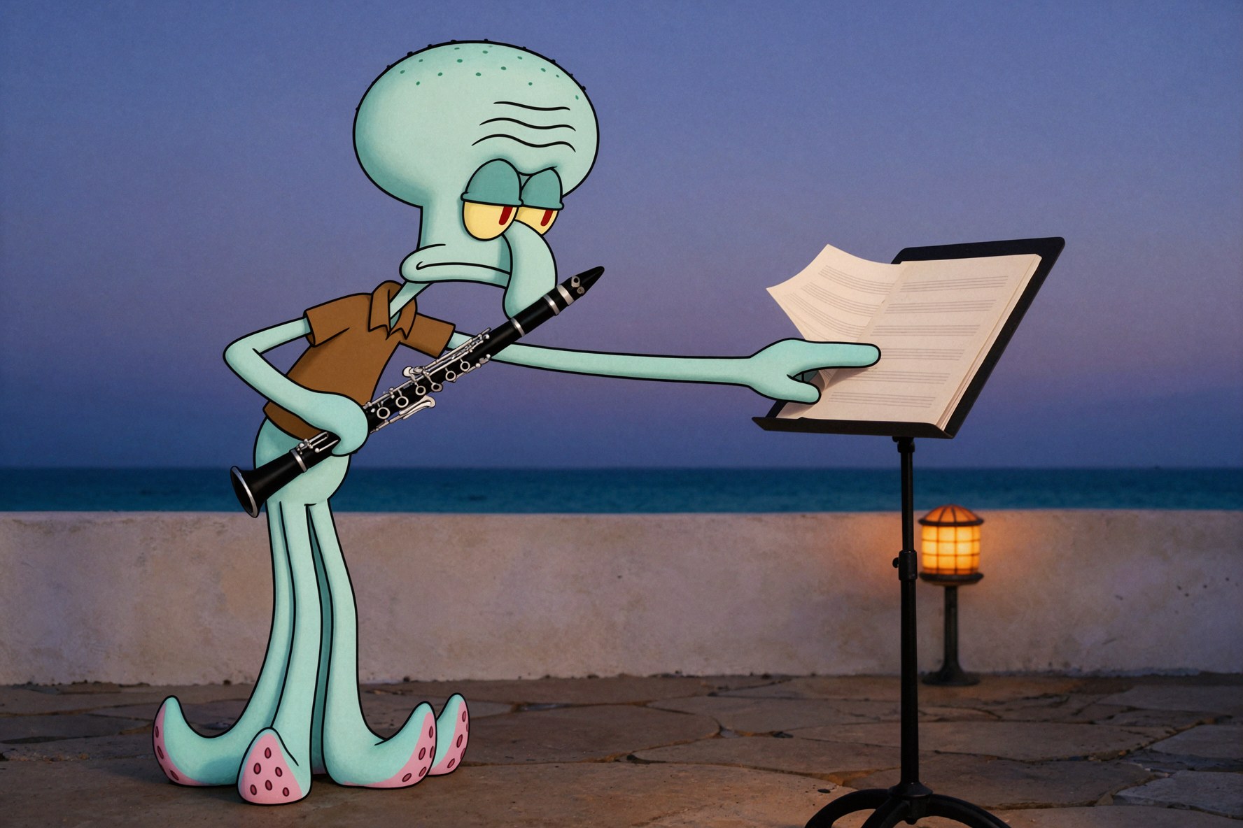 Squidward · Le vent marin posé sur le pupitre — AI image creation