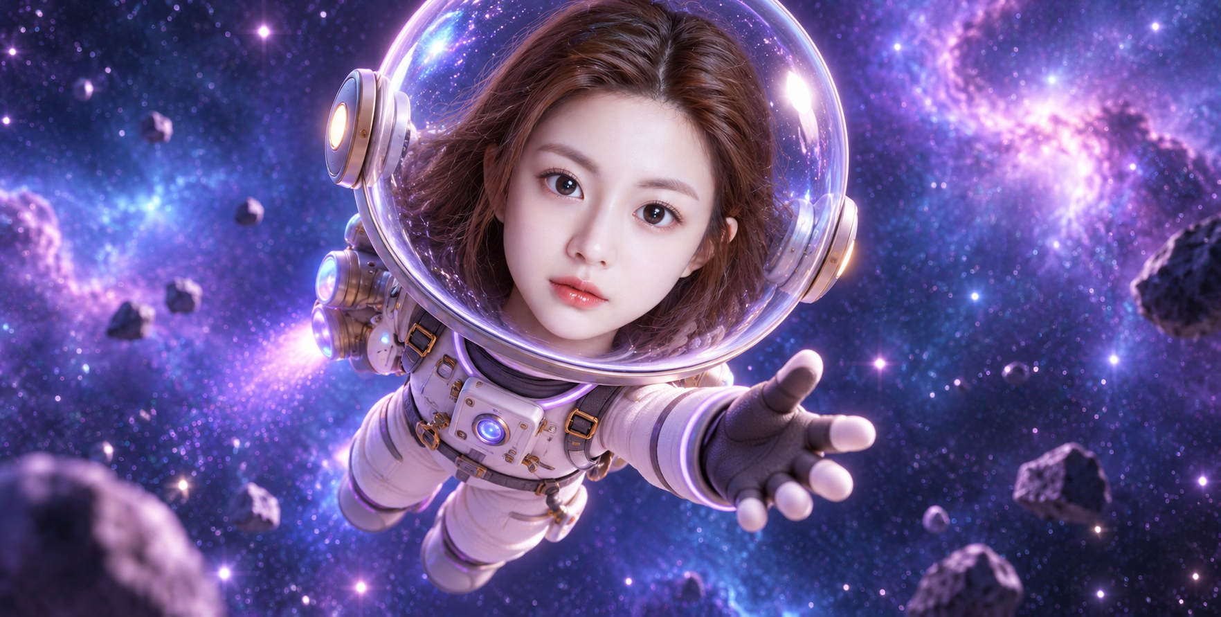 성운 속 3D 우주비행사 만화 아바타