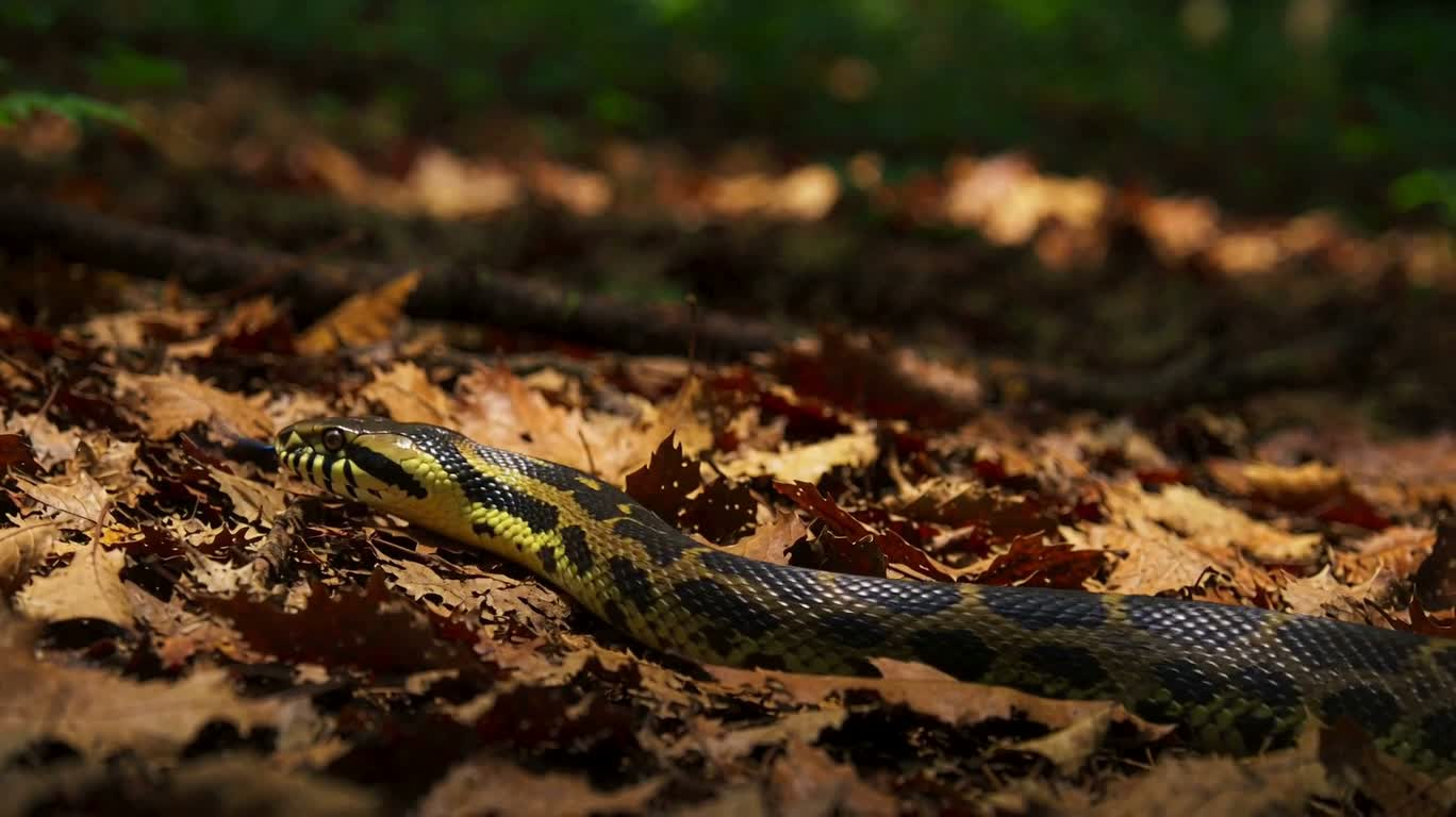 Serpent parmi les feuilles mortes