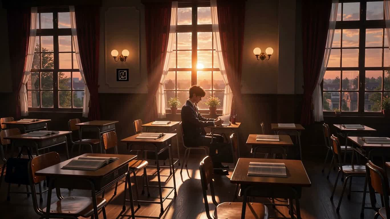 Triptyque de la salle de classe au crépuscule