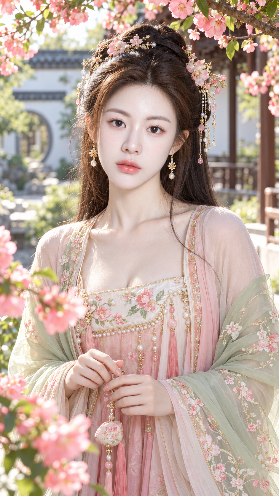 海棠映日古典贵女人像 — AI image creation