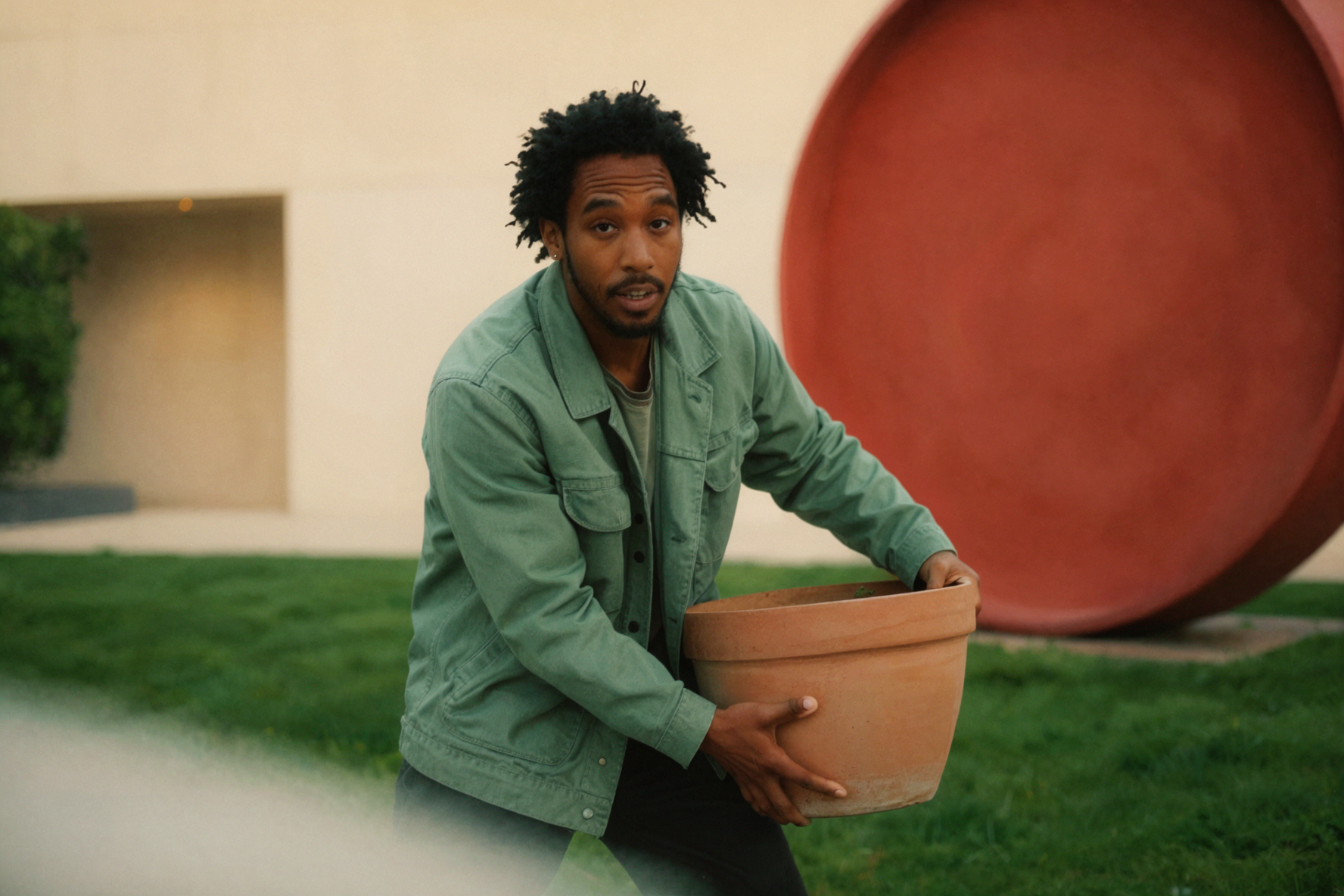 Adult Mixed-Race Male Gardener · Repotting · Color Negative — AI image creation