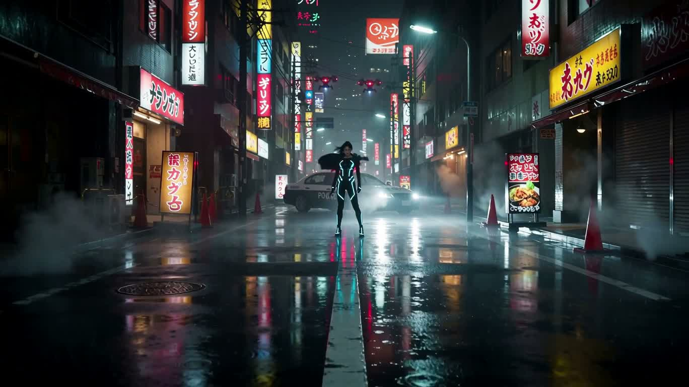 霓虹雨巷的赛博女武神
