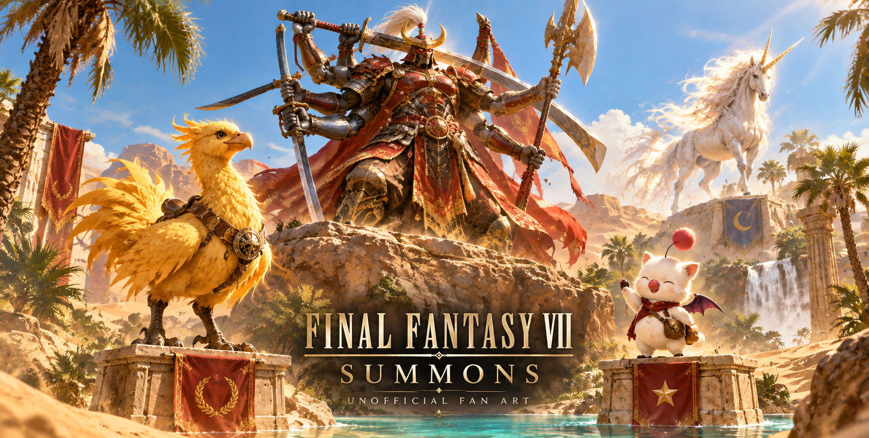 Постер рейтинга summoned существ Final Fantasy VII в пустынном оазисе