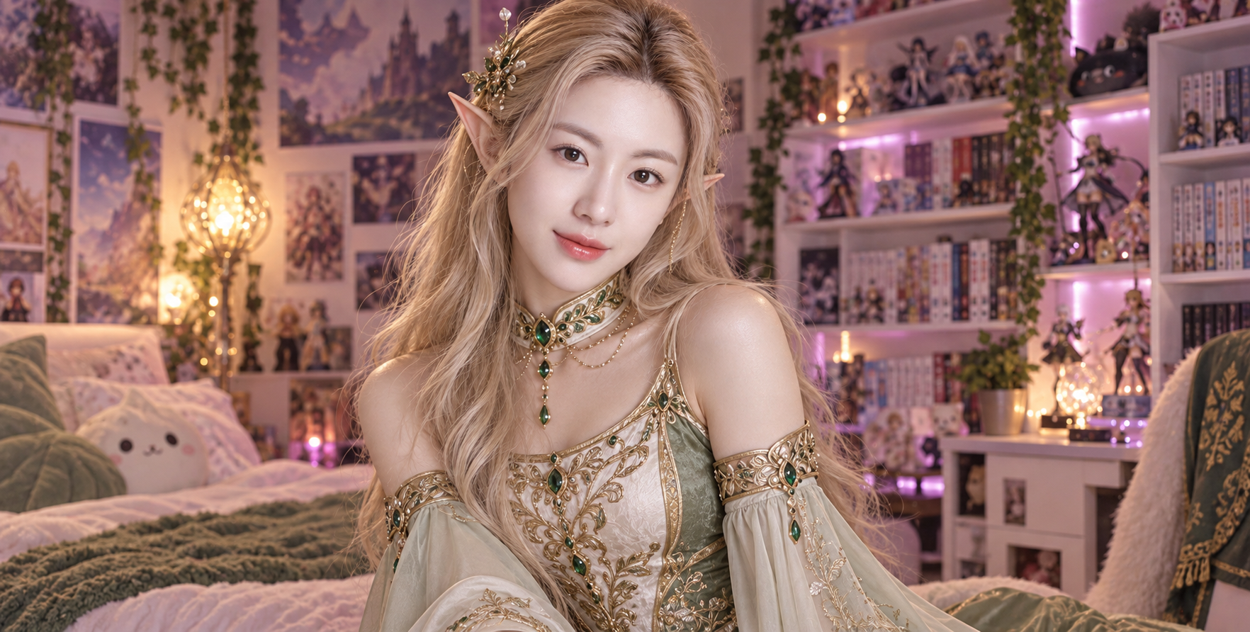 收藏卧室中的绿金精灵cosplay肖像