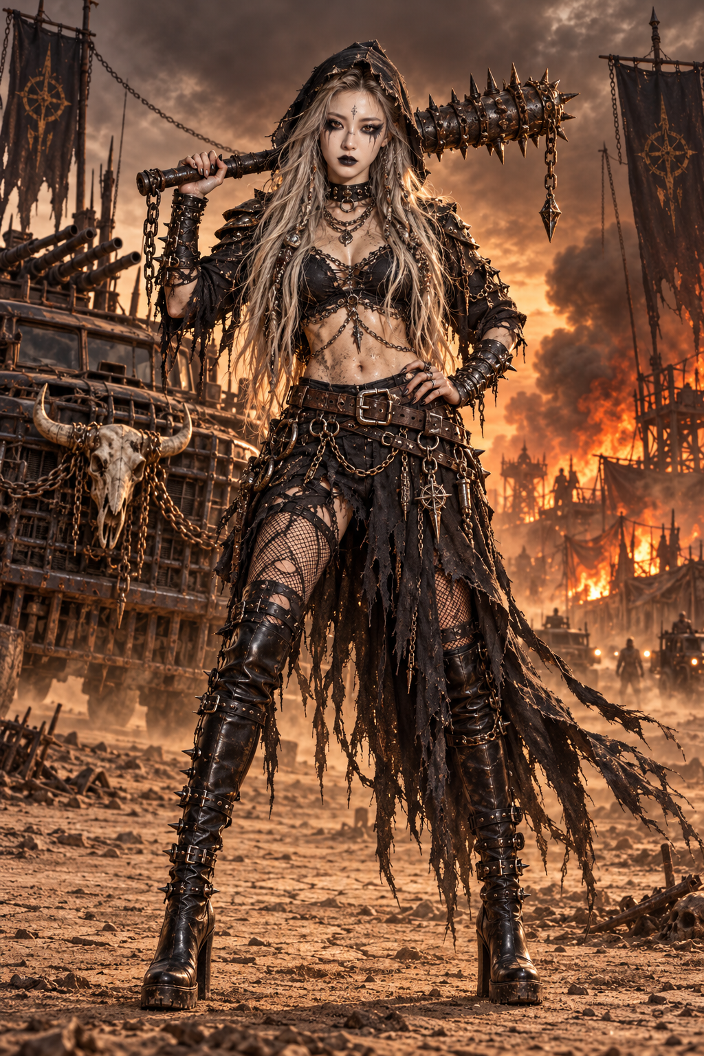 Wasteland Apocalypse Warrior Woman Movie Concept Full-Body Portrait